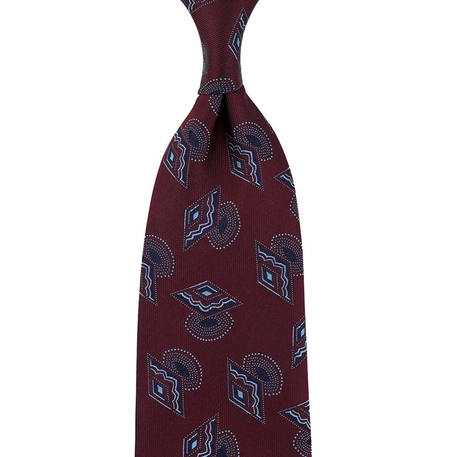 Geometrical Japanese Jacquard Silk Tie - Burgundy