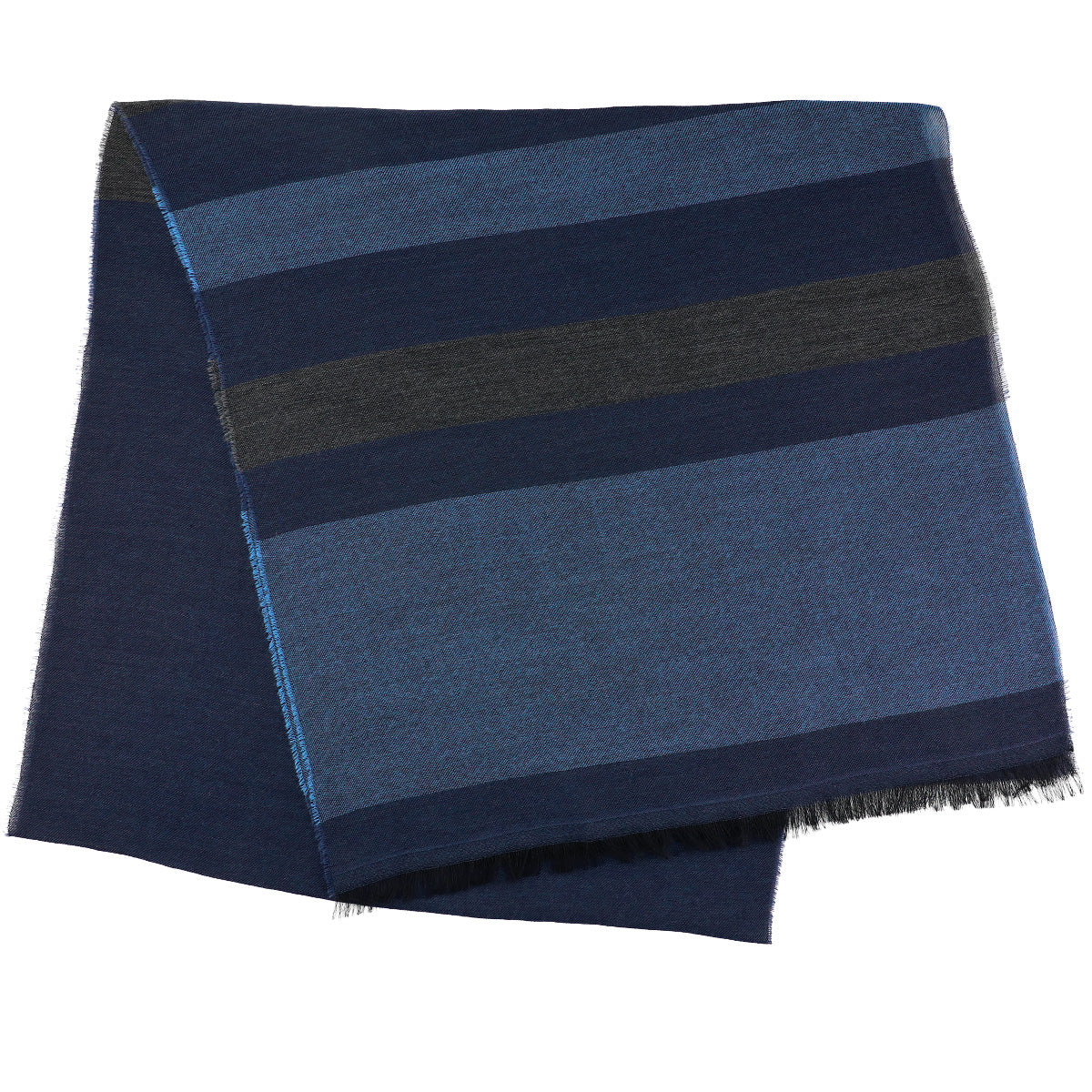 Striped Thin Cashmere Scarf - Navy / Blue / Grey