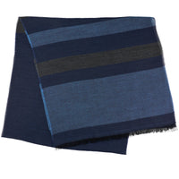 Striped Thin Cashmere Scarf - Navy / Blue / Grey