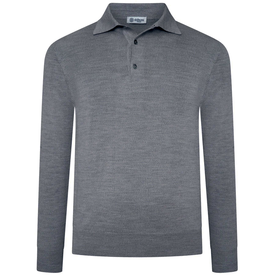 Merino Wool Knitted Polo - Mid Grey
