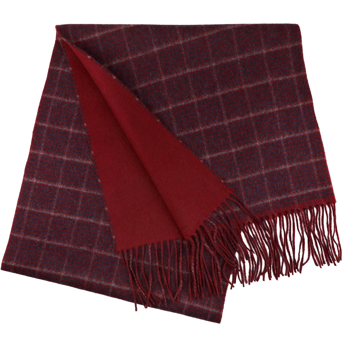 Double-Face Cashmere Scarf - Burgundy Glencheck / Plain