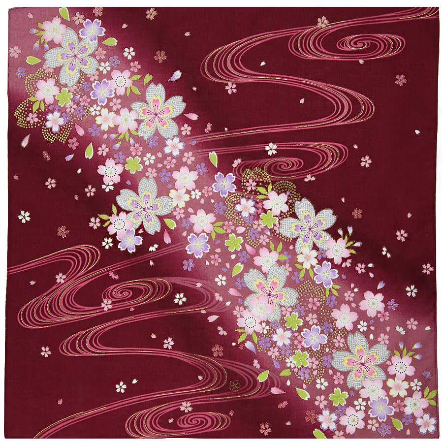 Floral Motif Cotton Handkerchief - Wine I