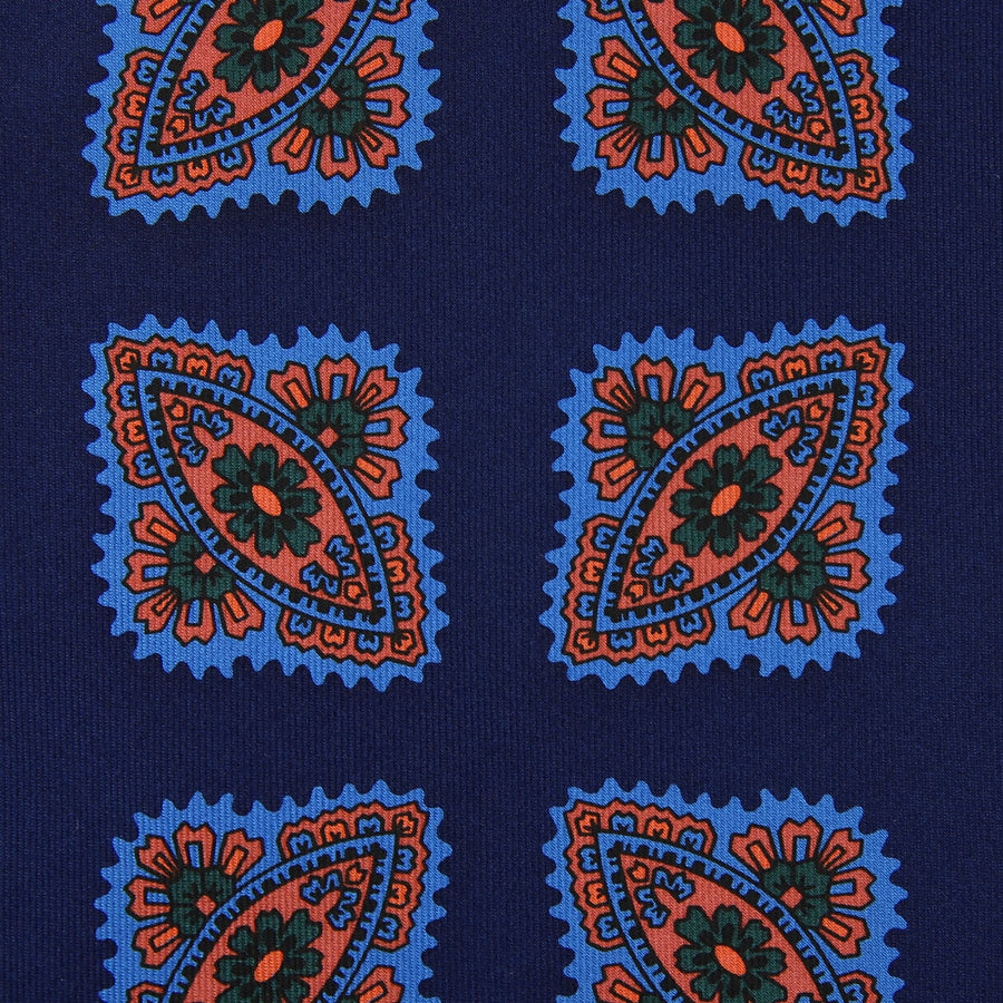 Ancient Madder Silk Tie - Navy - Hand-Rolled