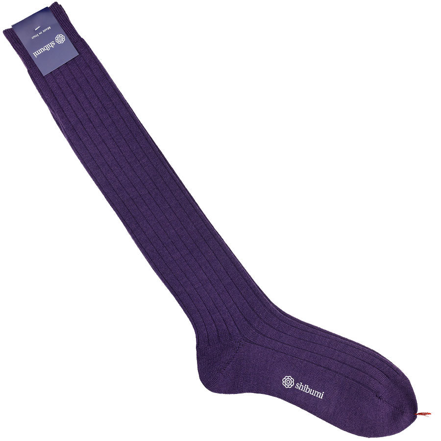 Knee Socks - Ribbed - Purple - Thick Wool