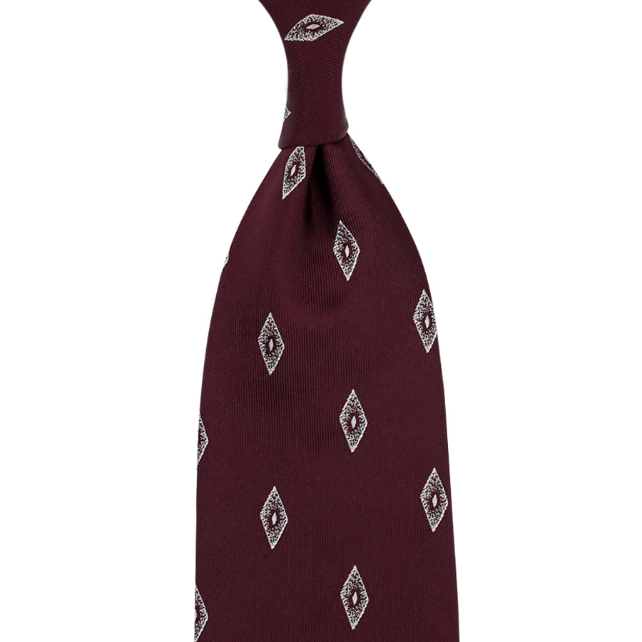 Geometrical Jacquard Silk Tie - Burgundy - Hand-Rolled