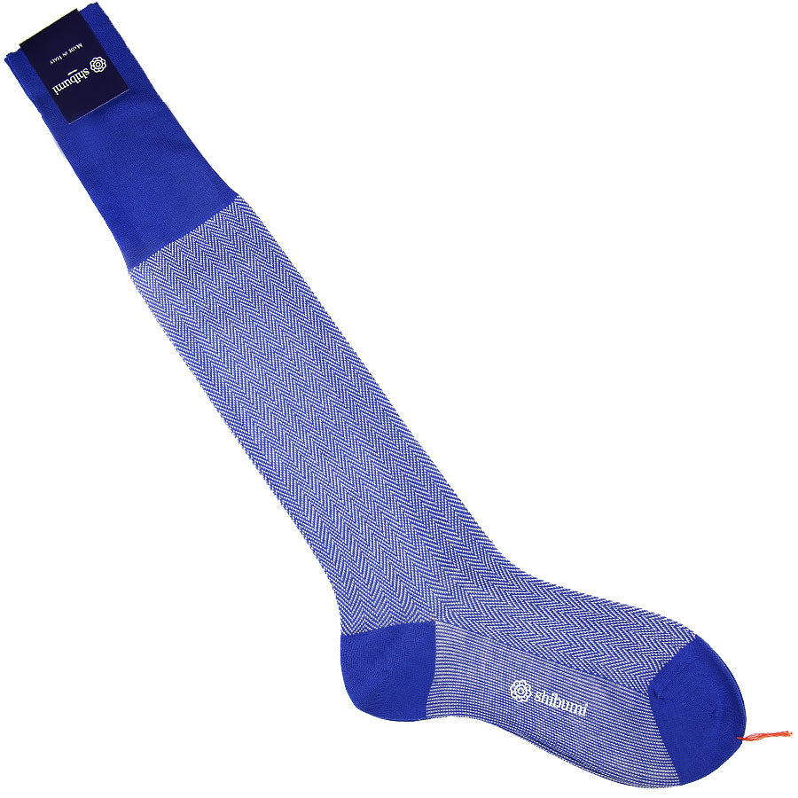 Knee Socks - Herringbone - Blue - Pure Cotton