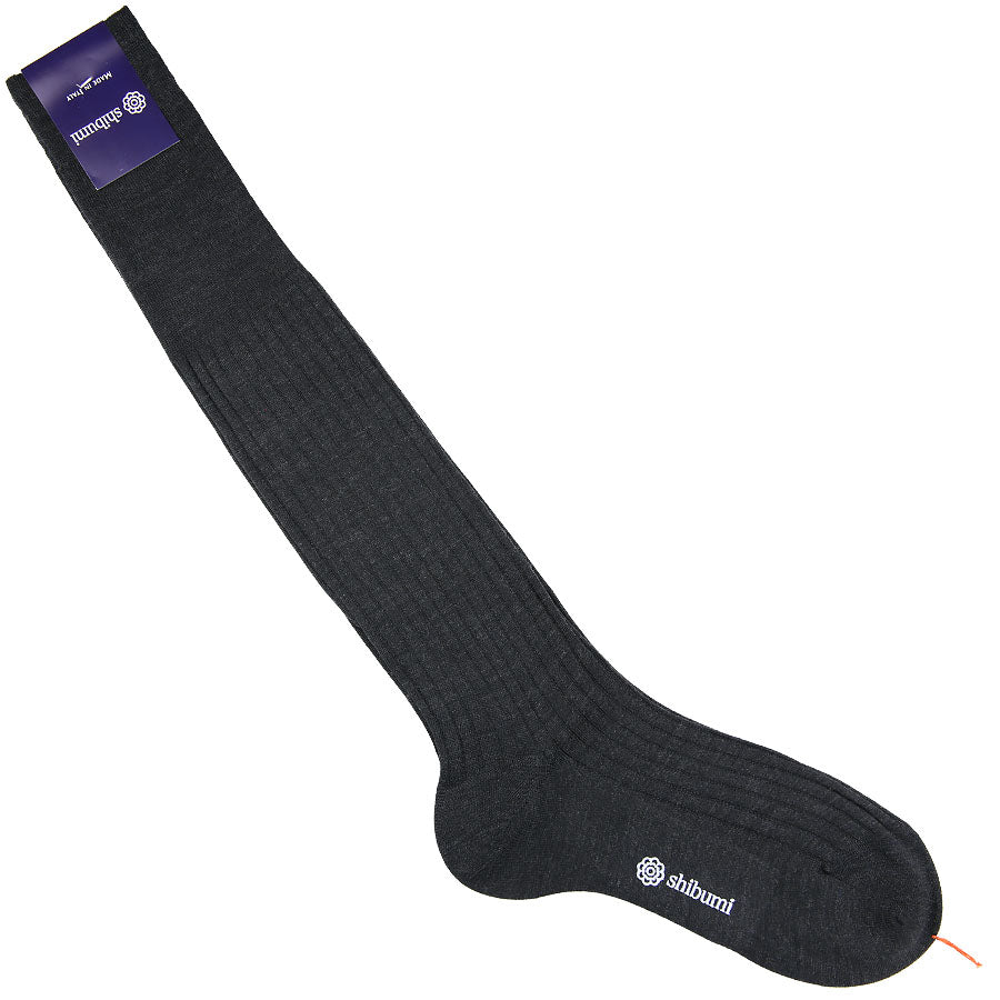 Knee Socks - Ribbed - Charcoal - Wool