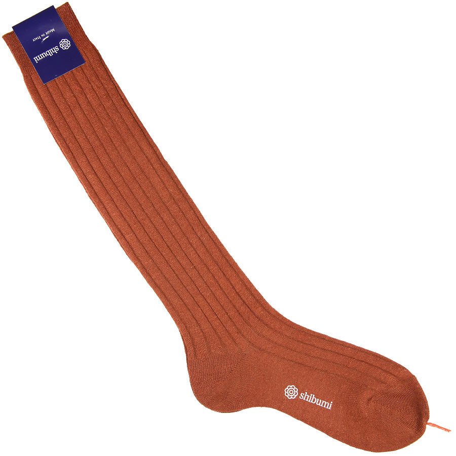 Knee Socks - Ribbed - Terracotta - Pure Linen