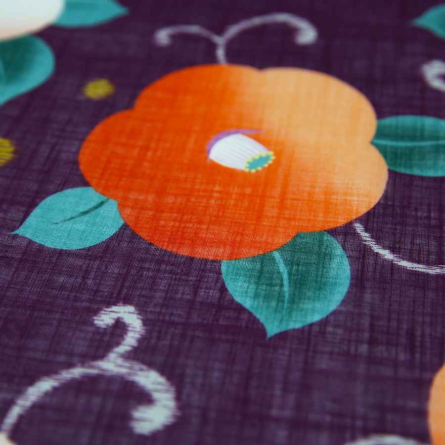Kimono Motif Cotton Handkerchief - Purple