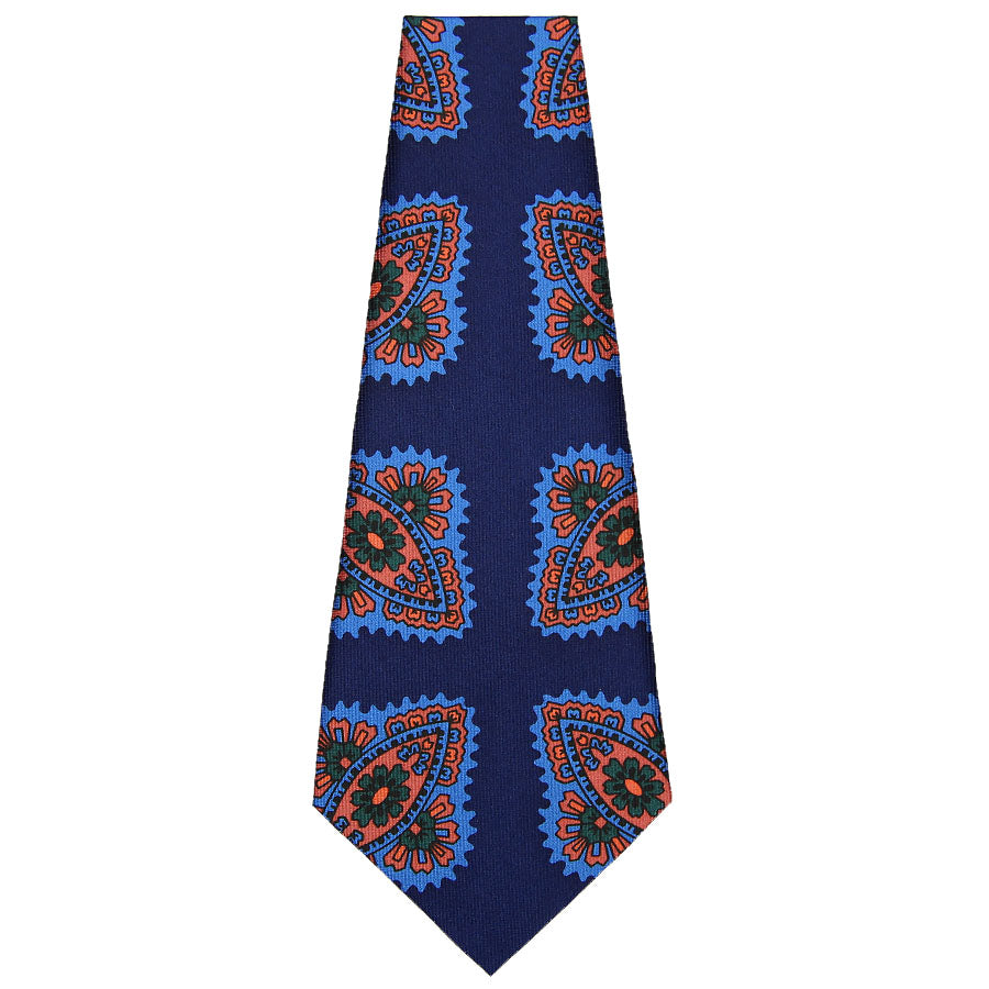 Ancient Madder Silk Tie - Navy - Hand-Rolled