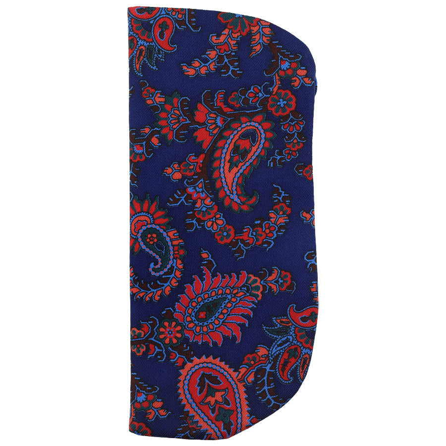 Paisley Printed Silk Glasses Case - Navy