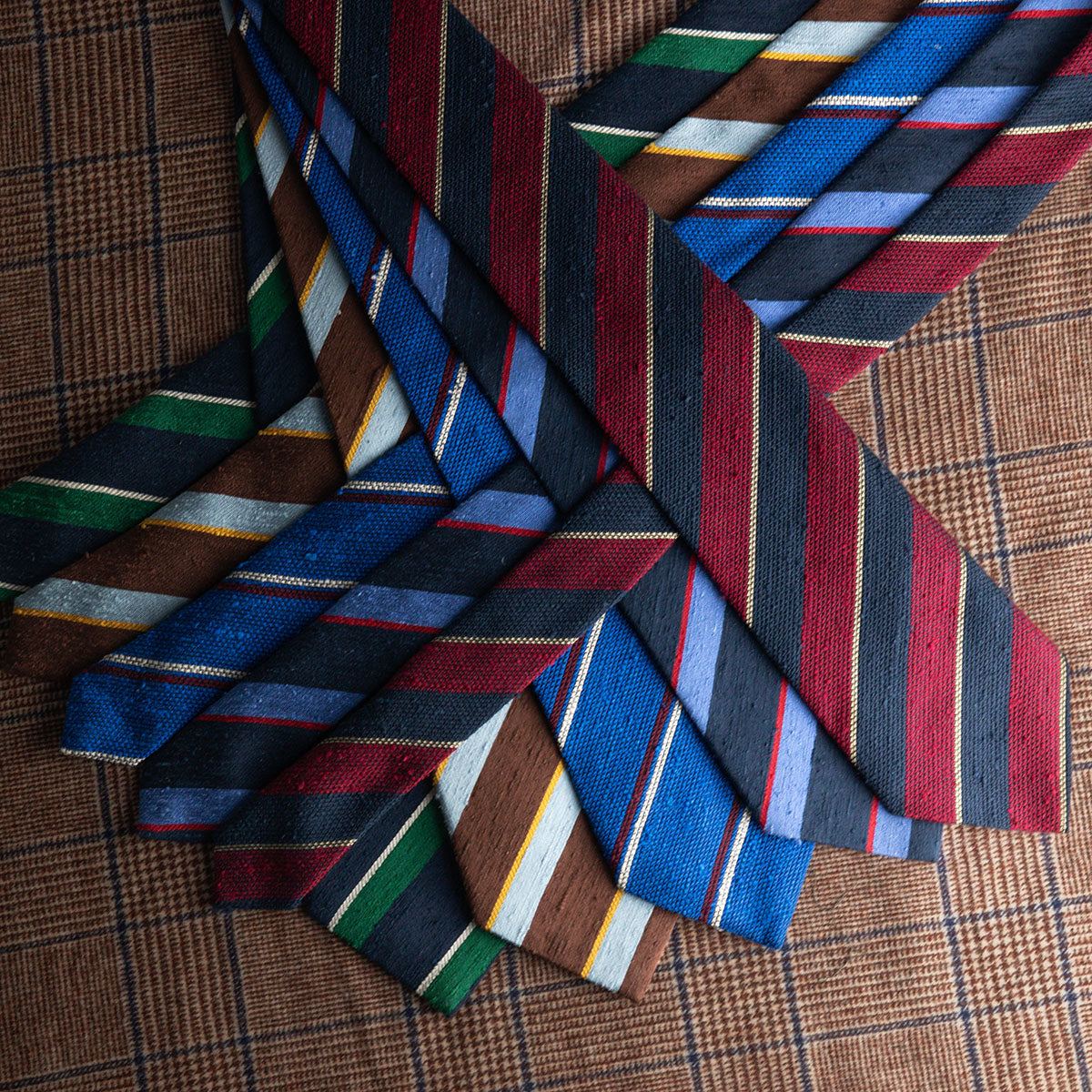 Striped Shantung Grenadine Bespoke Tie - Blue / White / Burgundy