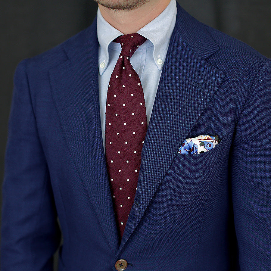 Dotted Shantung Silk Tie - Burgundy - Hand-Rolled