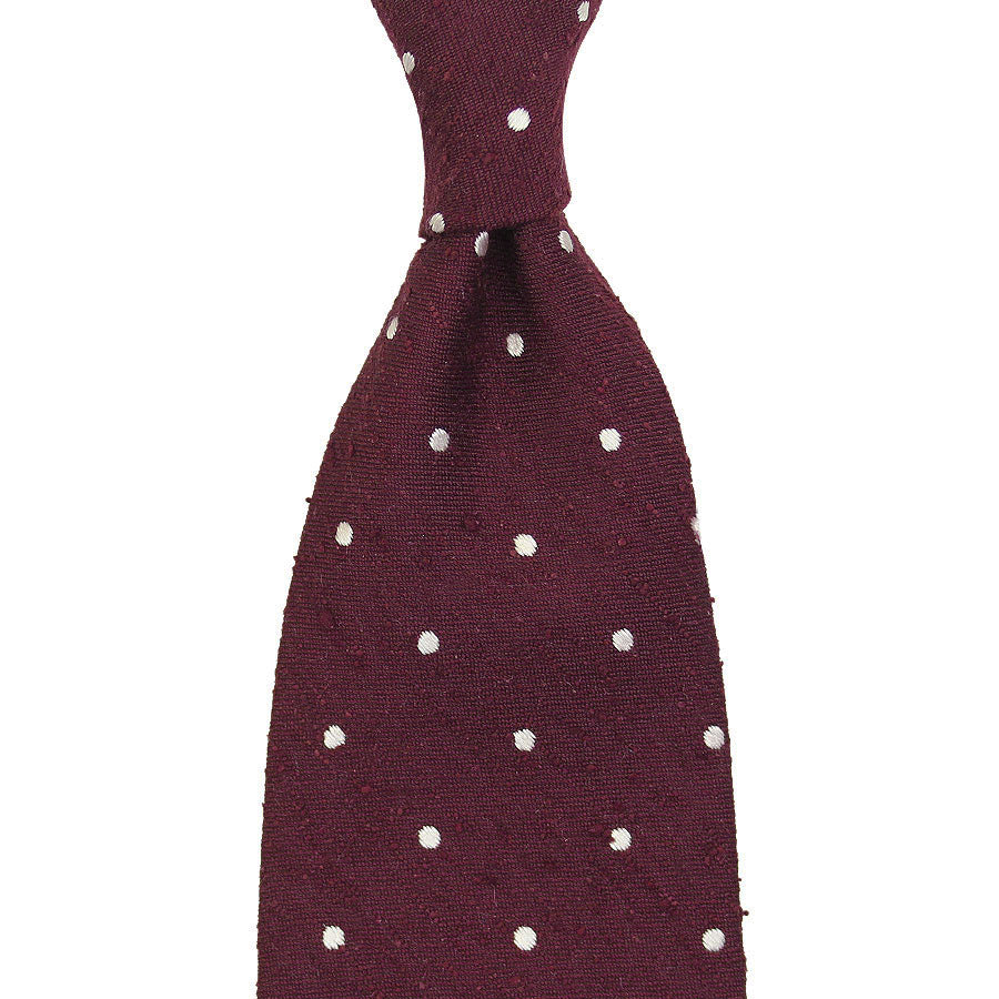 Dotted Shantung Silk Tie - Burgundy - Hand-Rolled