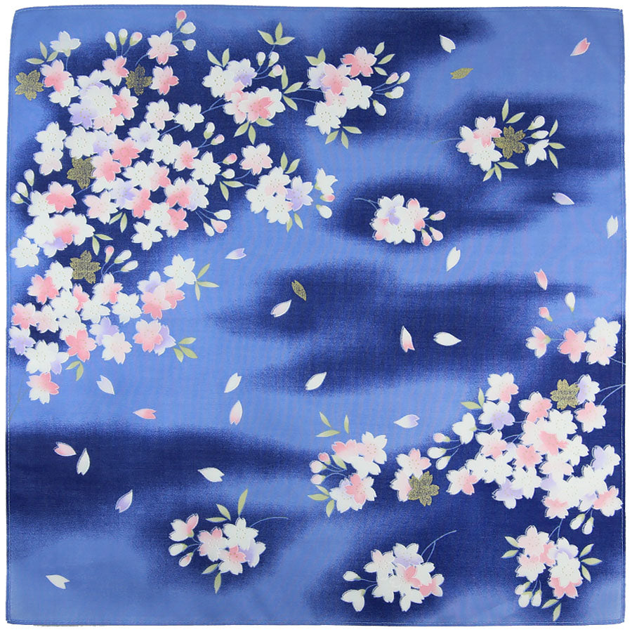 Floral Motif Cotton Handkerchief - Blue
