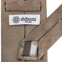 Shibumi-Flower Jacquard Silk Tie - Beige - Hand-Rolled