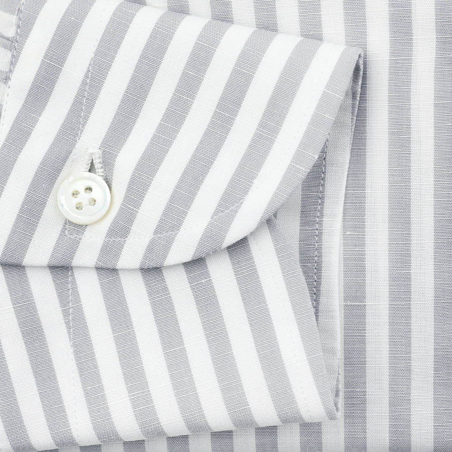 Cotton / Linen Semi Spread Shirt - White / Light Grey