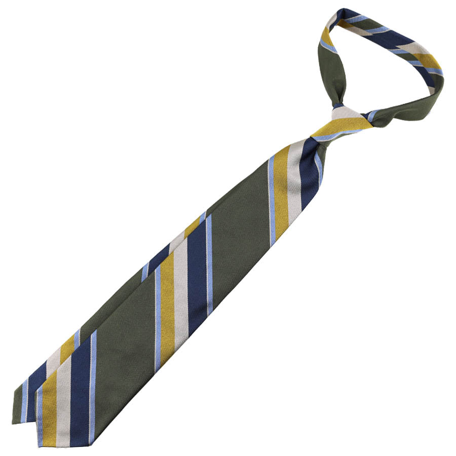 Repp Stripe Silk Tie - Olive / Navy / Gold / Beige