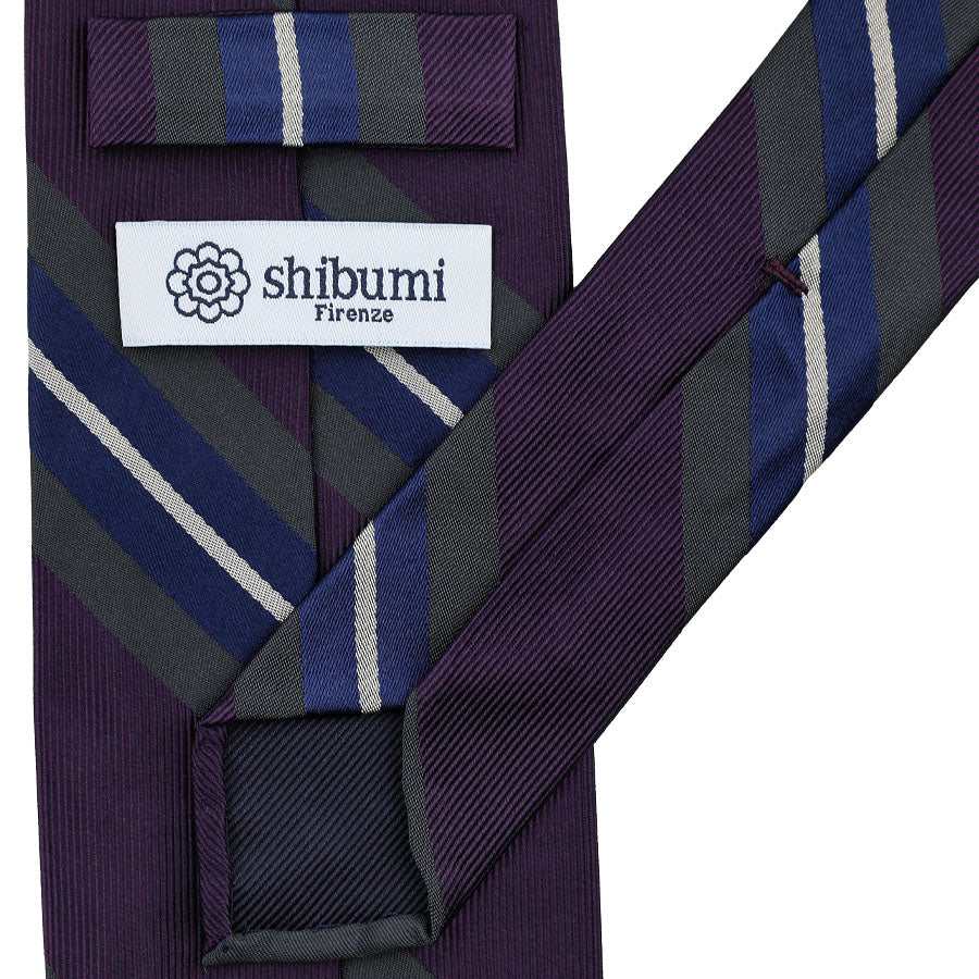 Repp Stripe Silk Tie - Eggplant - Hand-Rolled