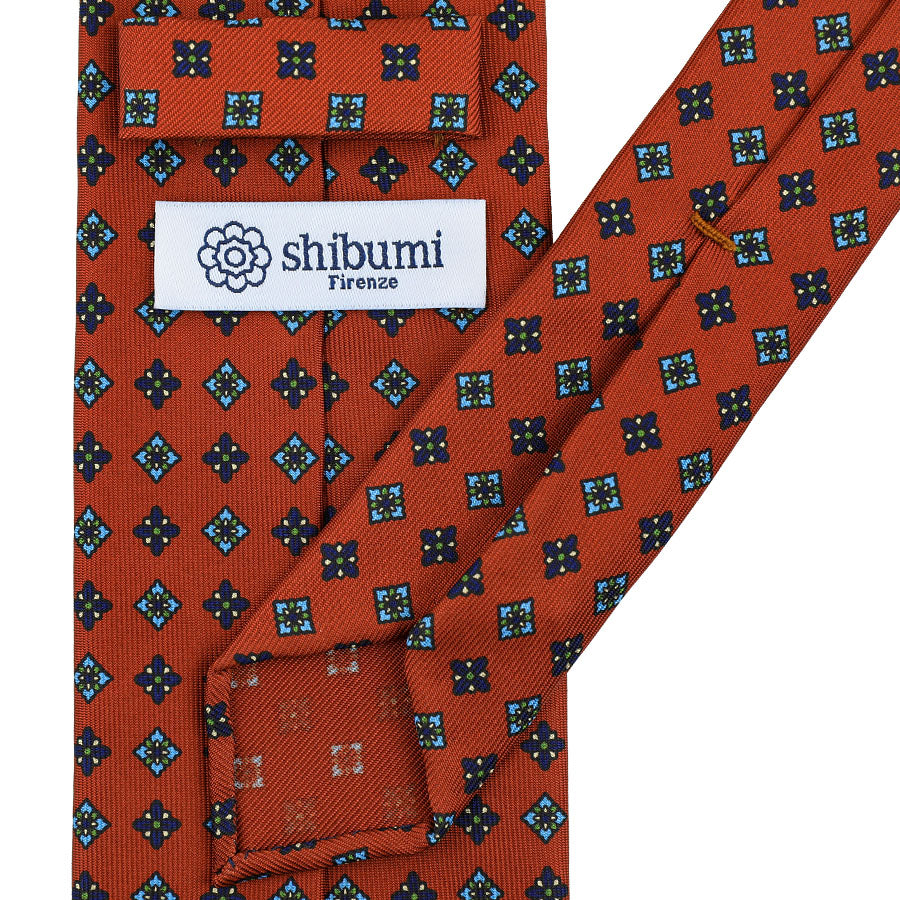 Floral Printed Silk Tie - Rust - Hand-Rolled