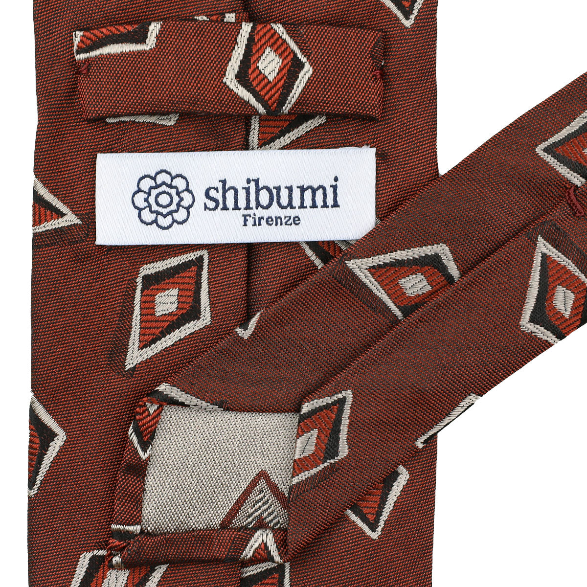 Geometrical Jacquard Silk Tie - Rust - Hand-Rolled
