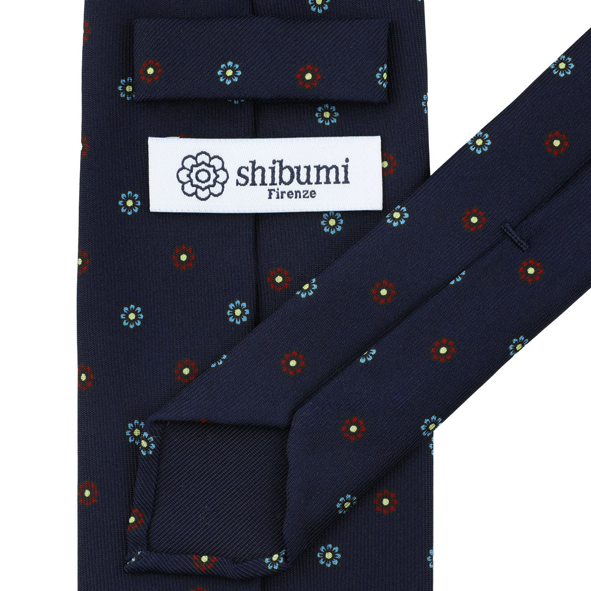 Floral Printed Silk Tie - Navy - Hand-Rolled