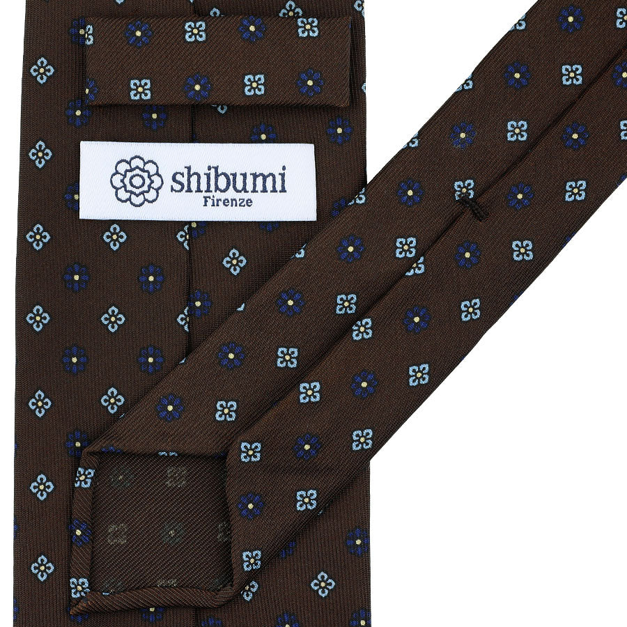 Floral Printed Silk Tie - Chocolate - Hand-Rolled