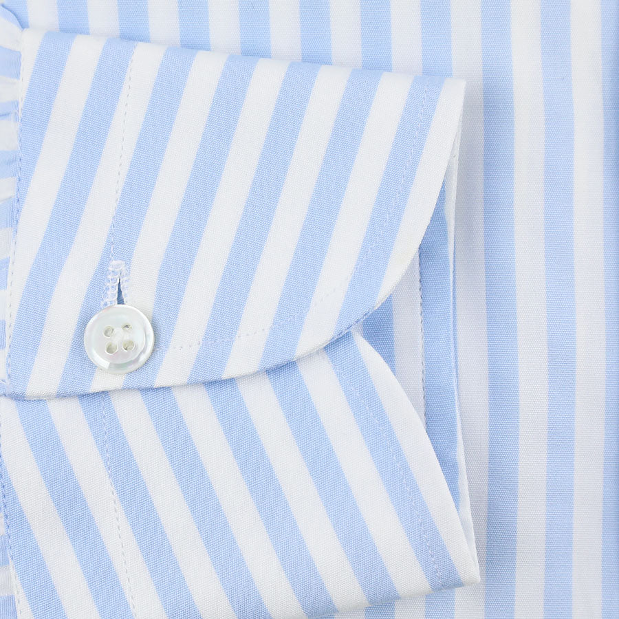 Poplin Semi Spread Shirt - White / Sky Blue - Bengal Stripe