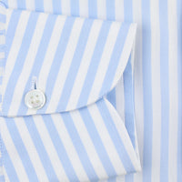 Poplin Semi Spread Shirt - White / Sky Blue - Bengal Stripe