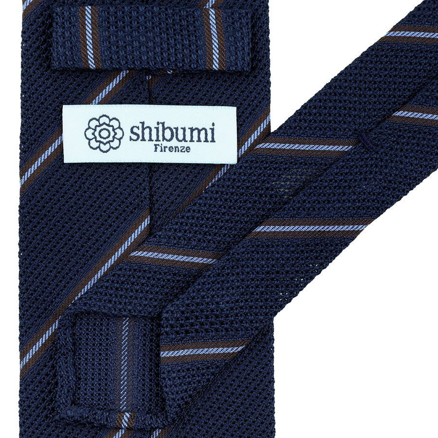 Striped Fina Grenadine Silk Tie - Navy - Hand-Rolled