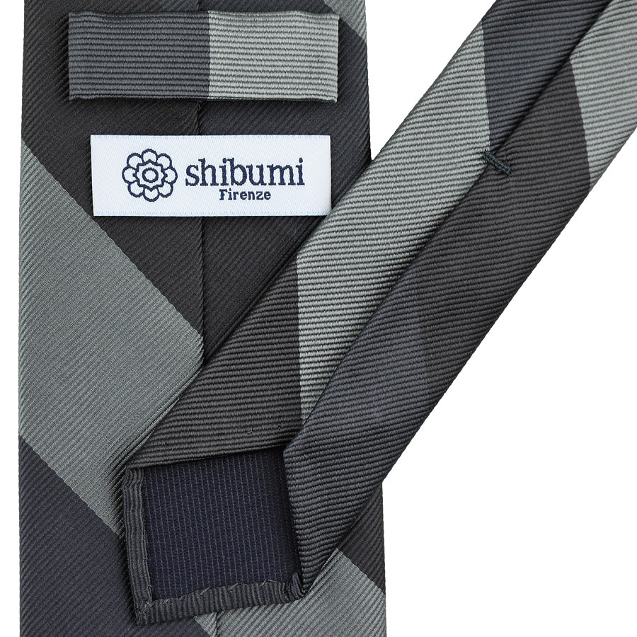 Japanese Repp Stripe Silk Tie - Charcoal / Grey