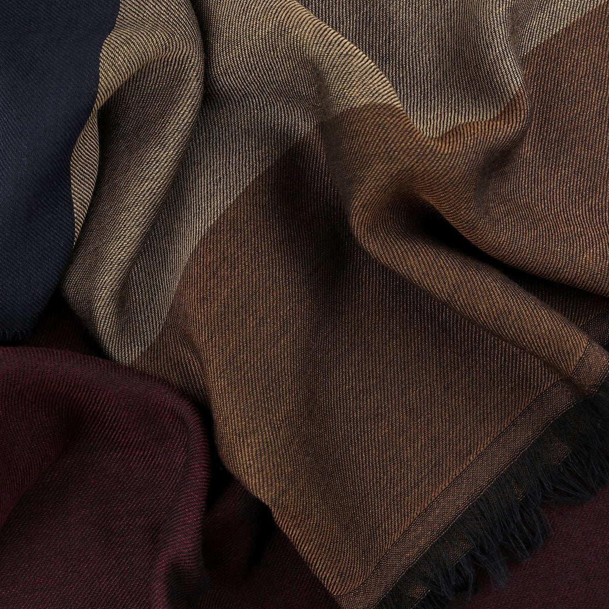 Striped Wool / Silk Scarf - Burgundy / Navy / Brown
