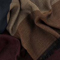 Striped Wool / Silk Scarf - Burgundy / Navy / Brown