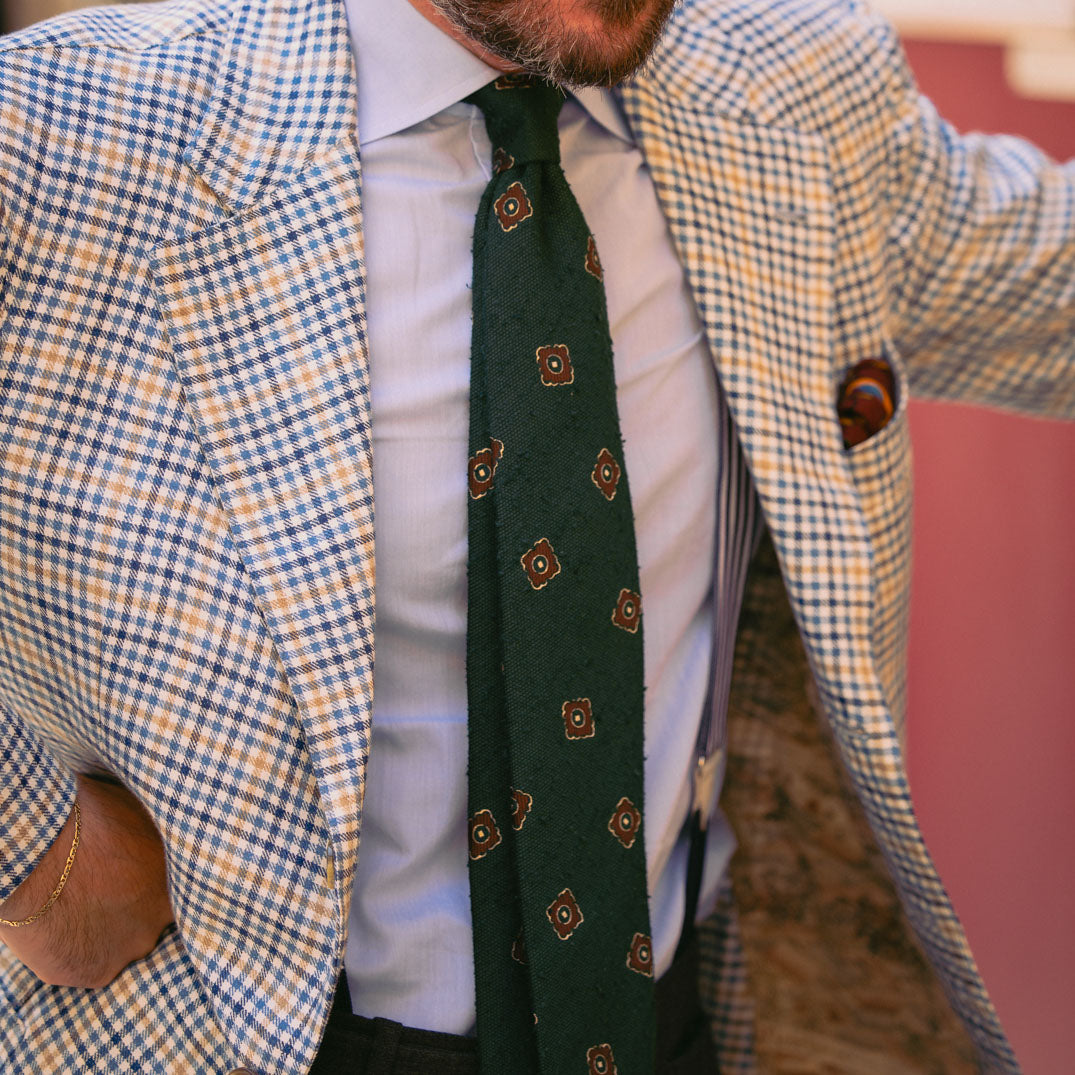 Floral Shantung Silk Tie - Forest - Hand-Rolled