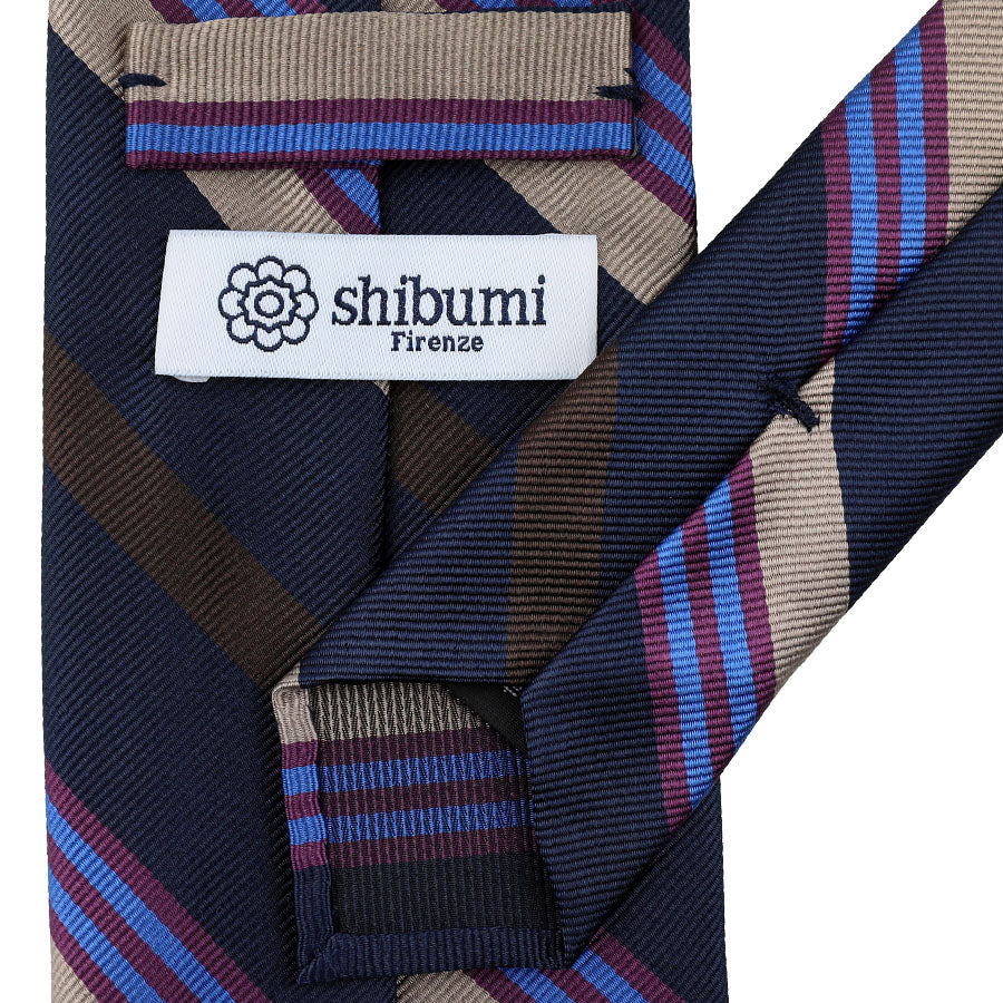 Repp Stripe Silk Tie - Navy / Beige / Brown / Pink