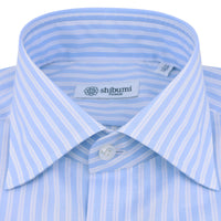 Poplin Semi Spread Shirt - Blue / White - Ticking Stripe