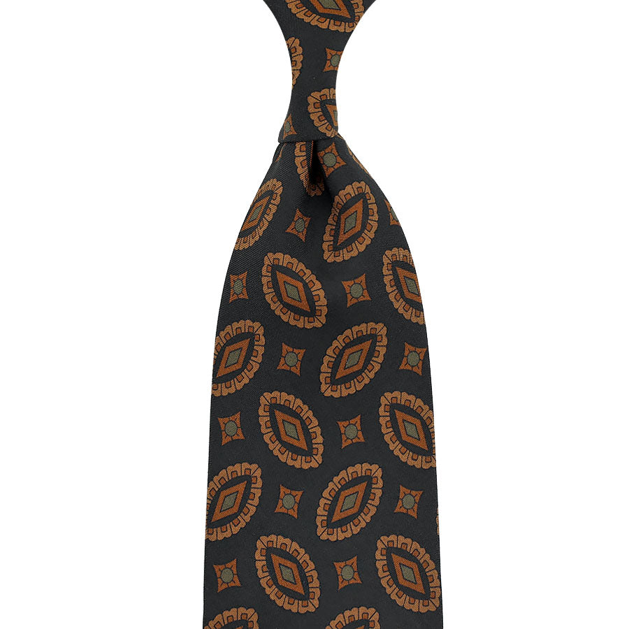 Copper Madder Silk Tie - Black - Hand-Rolled