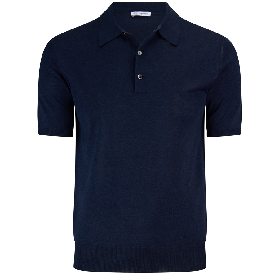 Pure Silk Short Sleeve Polo Shirt - Navy