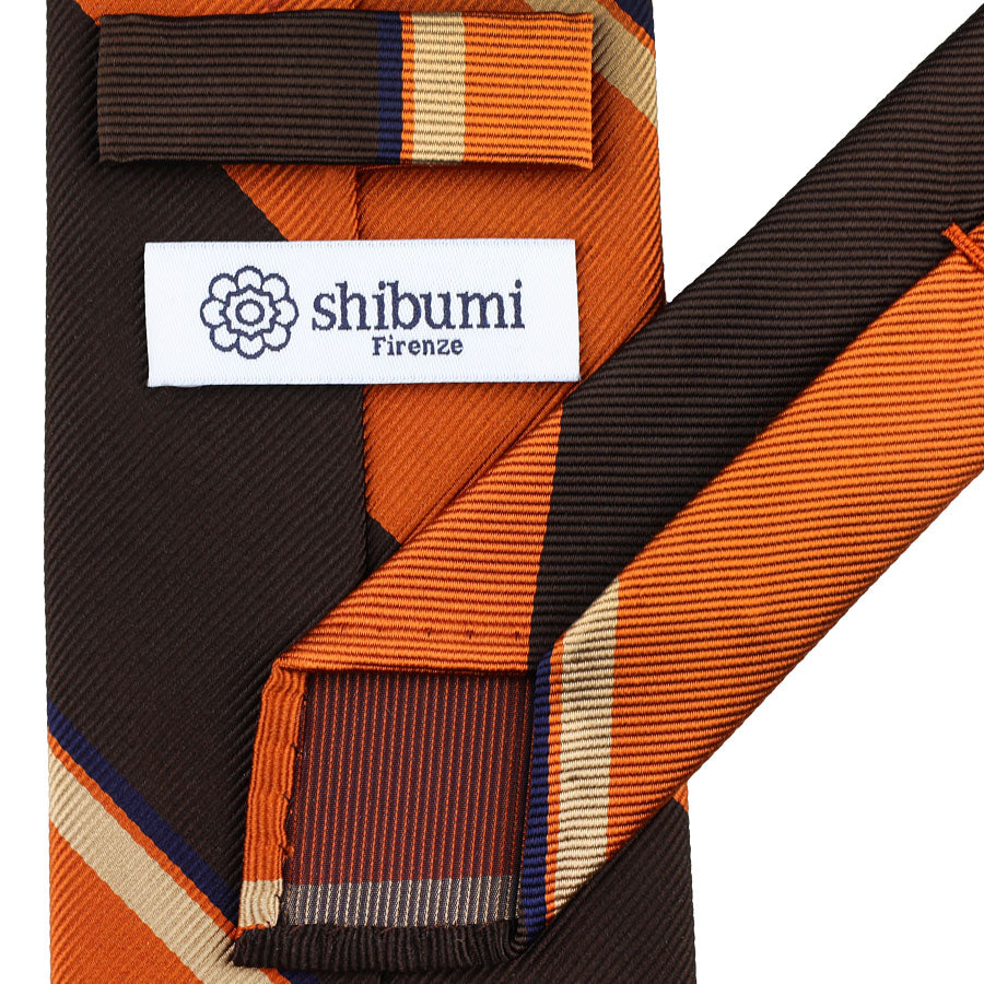 Japanese Repp Stripe Silk Tie - Espresso / Orange