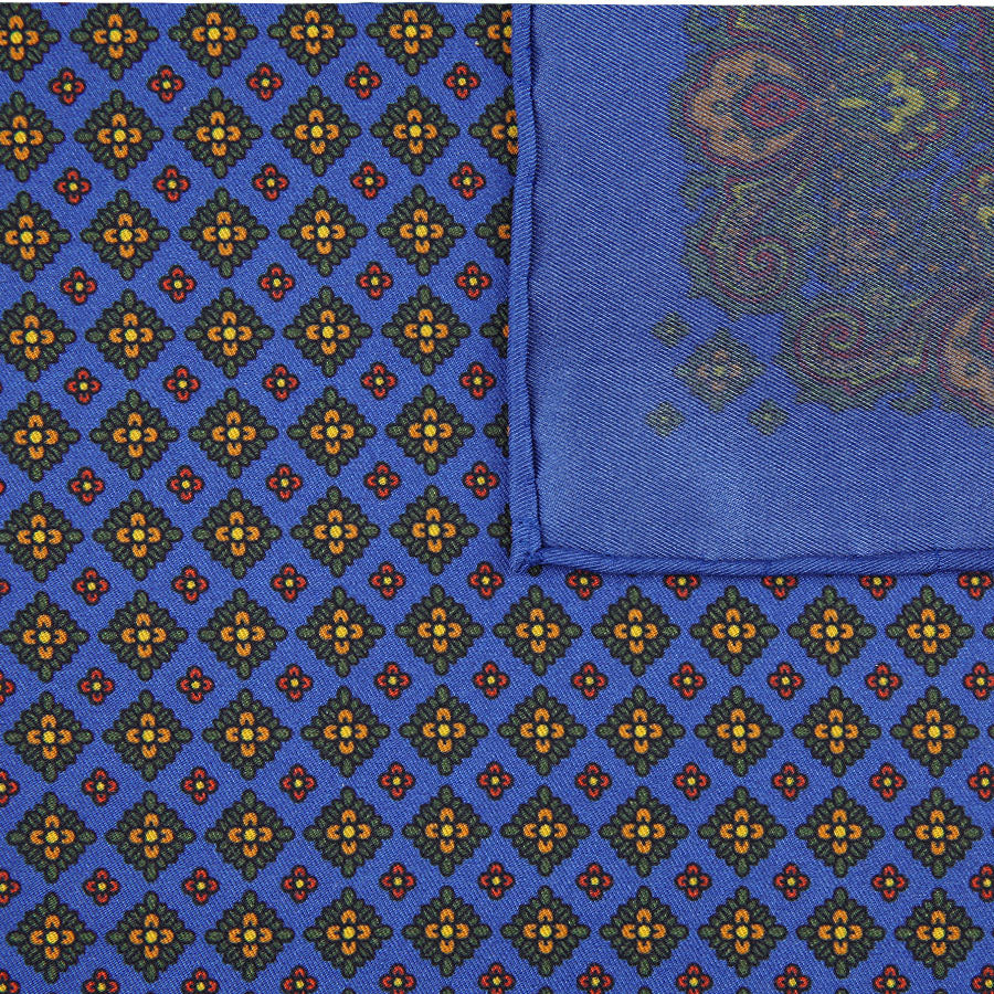 Ancient Madder Silk Pocket Square - Madder Blue - 43x43cm