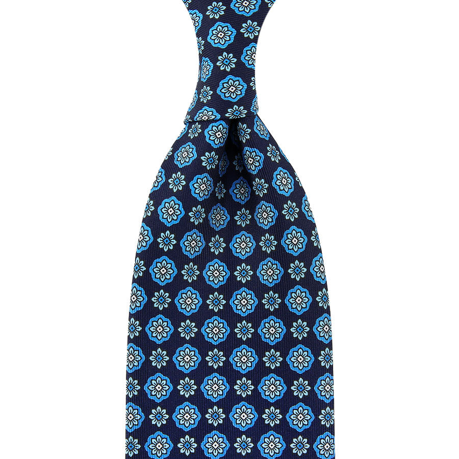 Anniversary Collection - Floral Printed Silk Tie - Navy