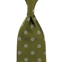 Shibumi-Flower Jacquard Silk Tie - Olive - Hand-Rolled