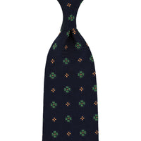 Floral Fina Grenadine Silk Tie - Midnight - Hand-Rolled