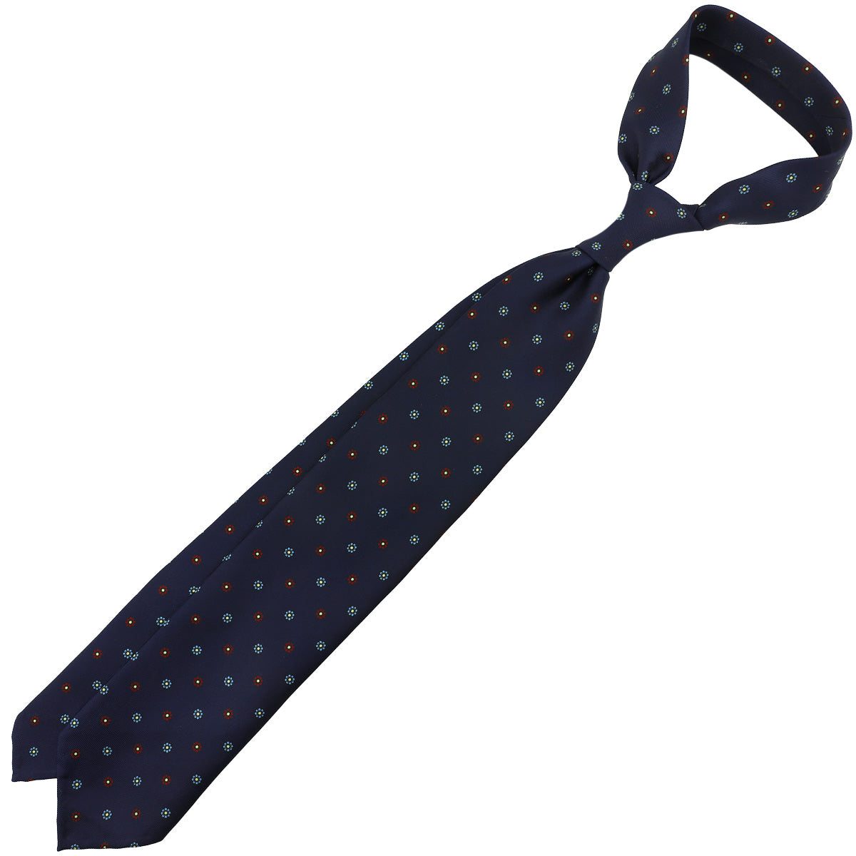 Floral Printed Silk Tie - Navy - Hand-Rolled