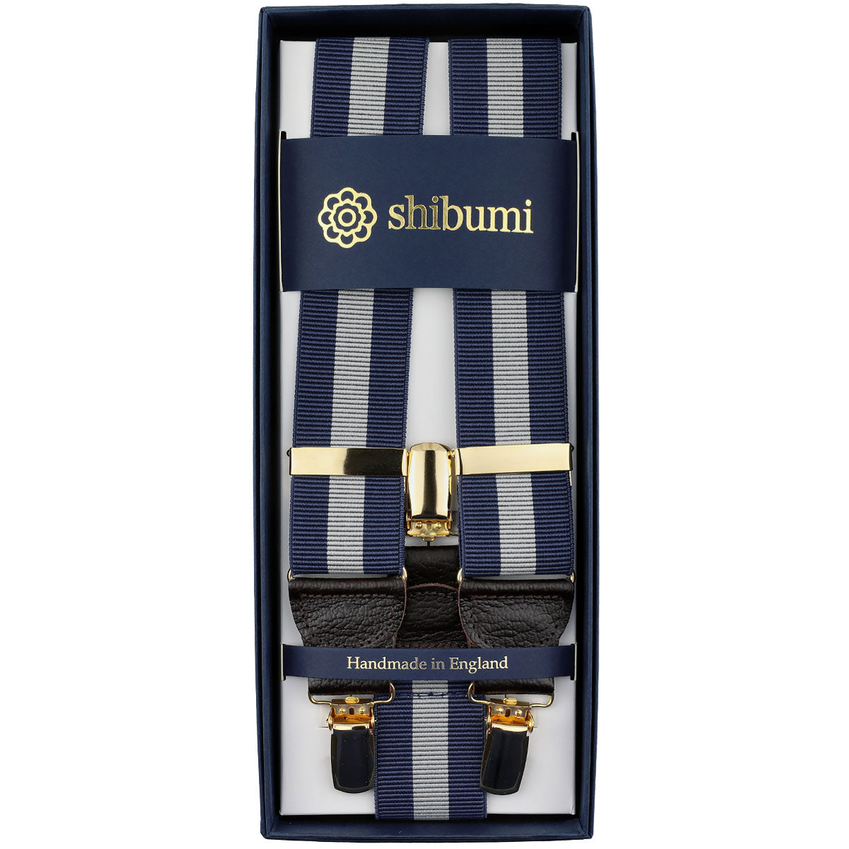 Striped Barathea Clips Braces - Navy / Grey