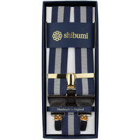 Striped Barathea Clips Braces - Navy / Grey