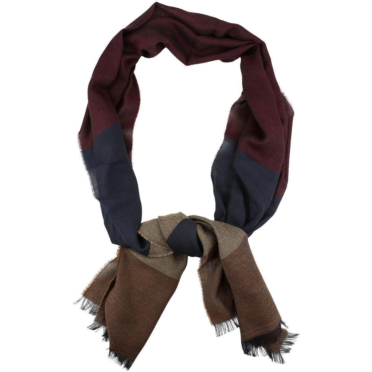 Striped Wool / Silk Scarf - Burgundy / Navy / Brown