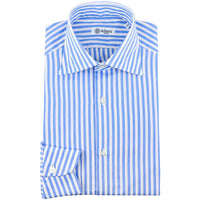 Poplin Semi Spread Shirt - White / Blue - Bengal Stripe