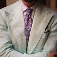 Floral Printed Silk / Linen Tie - Purple - Hand-Rolled