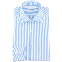 Poplin Semi Spread Shirt - White / Blue - Butcher Stripe